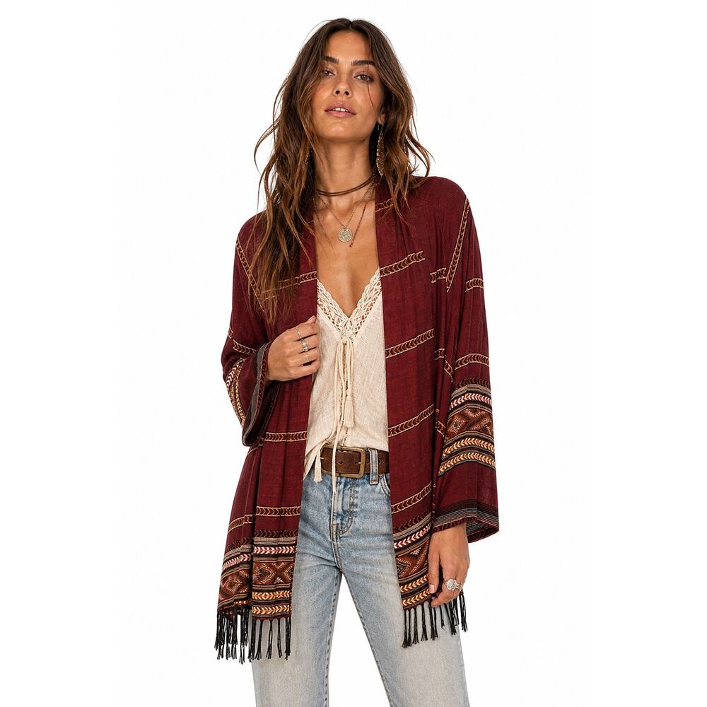 Soft Surroundings Womens Duster Cardigan Size S Long Sleeve Aztec Clay Red Boho - Picture 1 of 8